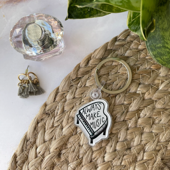 Always Make Music Acrylic Keychain | Pianist Piano Key Ring Gift For Friend Teacher Student Choir