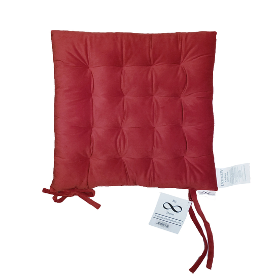 Infinity Collection Brick Red 16" Square Chair Pad/Cushion Tie Backs Reversible Tufted Plush For Kitchen Bar Stool Dining Room