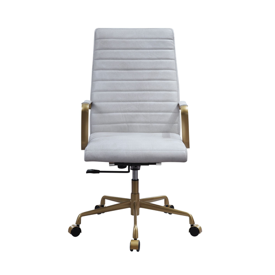 Office Chair with Horizontal Channel Tufting, Vintage White and Brown