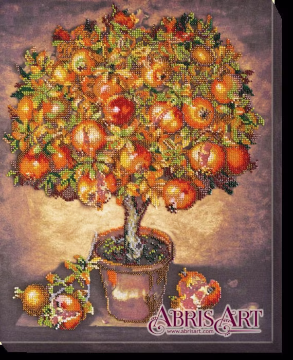 Diy Bead Embroidery Kit On Art Canvas "Wood - Pomegranate Tree" Size 12.2"×15.4" | 31×39 cm, Gift | Abris