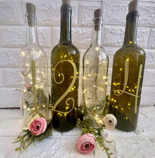 Wedding Table Numbers Centerpiece, Light Up Wine Bottle - Cork Lights, Bottle Numbers, Fairy