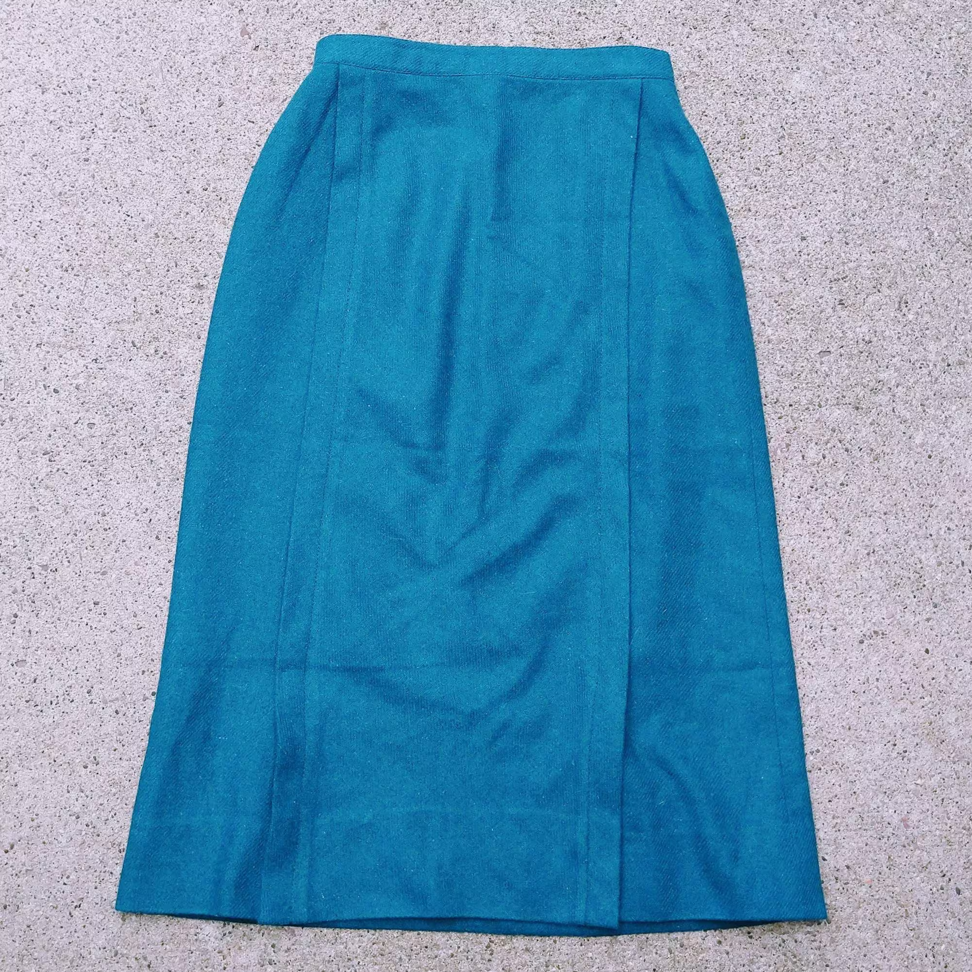 Teal Wool Pencil Skirt High Waisted Xs | A5