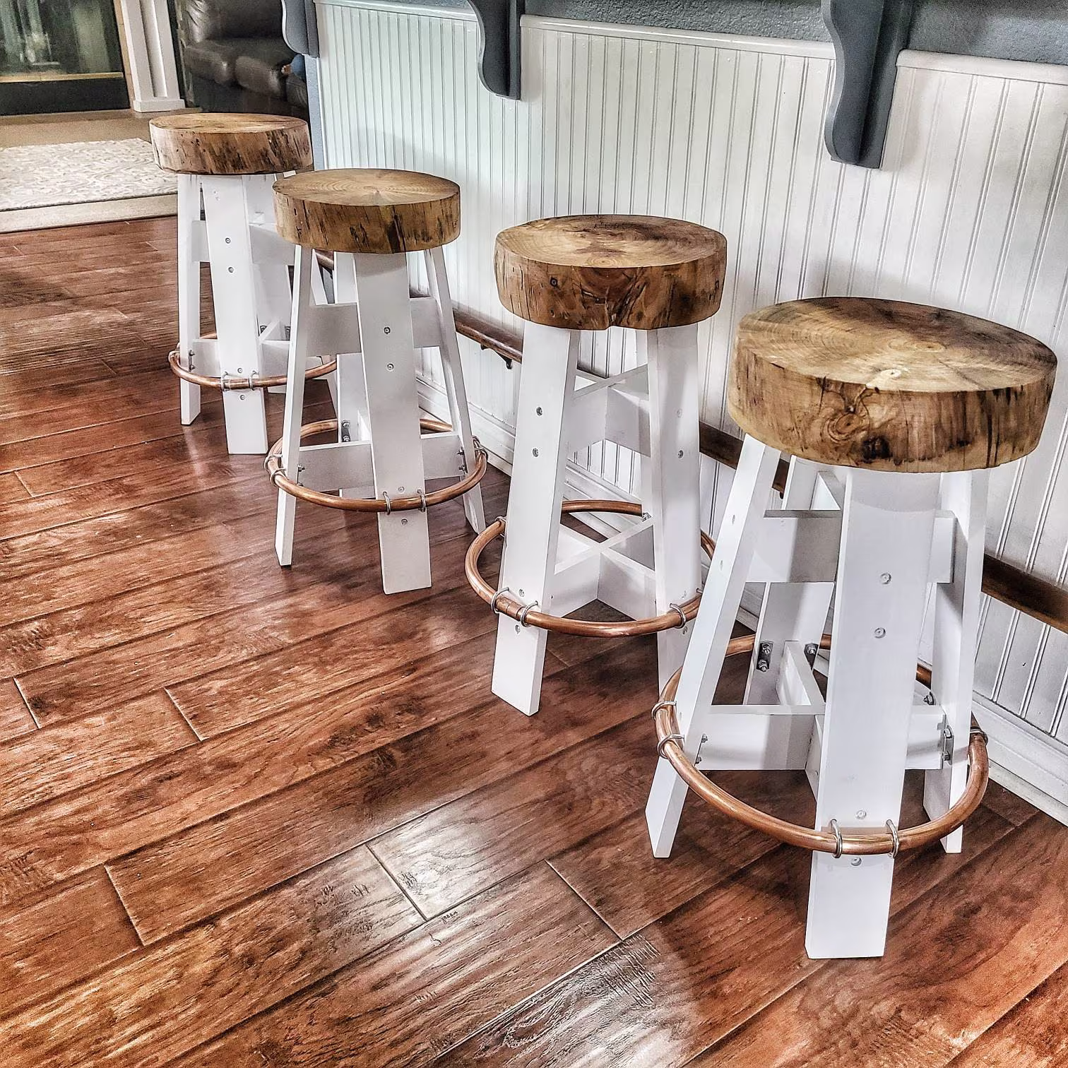 Bar Stool Farmhouse Wood Stools White Big Wooden Hand Crafted Solid Made Kitchen Chairs