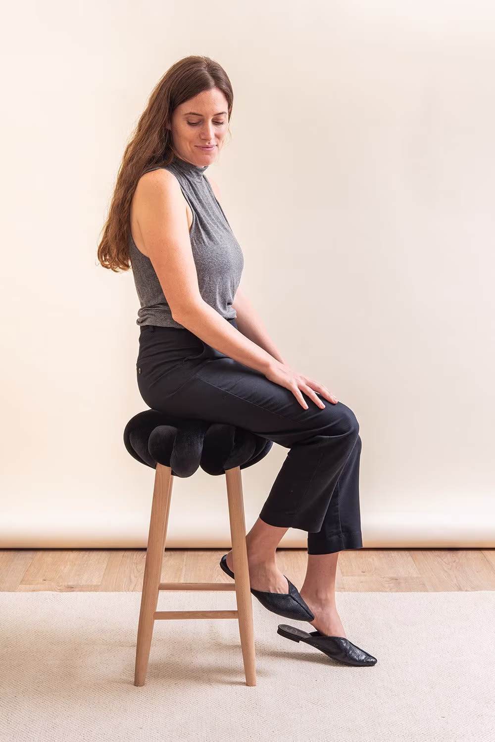 Black Velvet Knot Bar Stool, Design Chair, Modern Industrial Wood Bar Velvet Stool