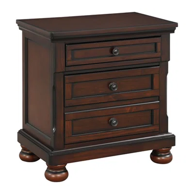 Nightstand Brown Cherry Finish Birch Veneer Hidden Drawer Bun Feet Bedroom Furniture