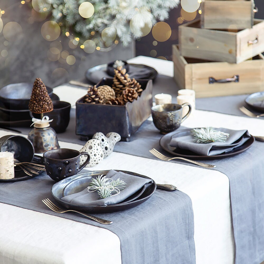 Long Table Runner, Grey Natural Linen Wedding Cottage Runner