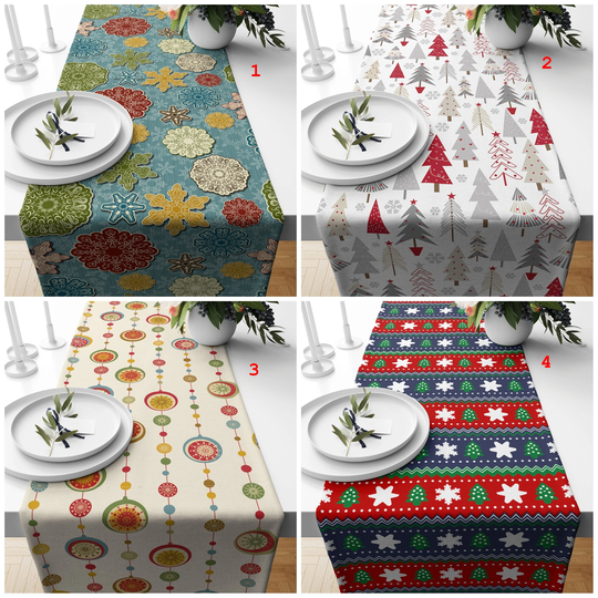 xmas Table Runner, Christmas Kitchen New Year Top, Tree Tablecloth, Snowflake Housewarming Gift, Home Decor