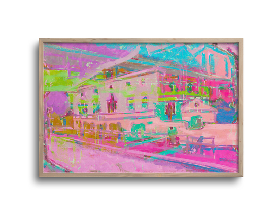 Abstract Cityscape, Colorful Print, Neon Color Wall Art, Modern Decor, Original Artwork, Fine Art Paper Or Stretched Canvas, Unframed