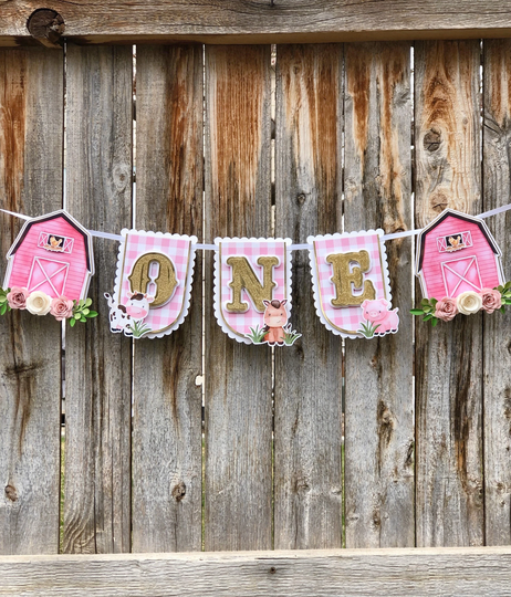 Pink Barn High Chair Banner | Farm 1st Birthday Decor Barnyard