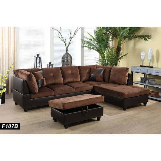 Charlie 104"Wide 3-Pieces Sectional Sofa Set,Chocolate(107)