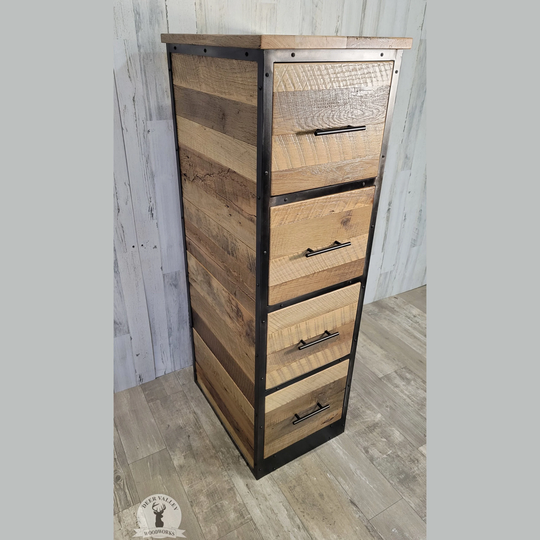 Reclaimed Wood File Cabinet, Barnwood Drawers, Rustic Office 4 Drawer Home Cabinet With Drawers