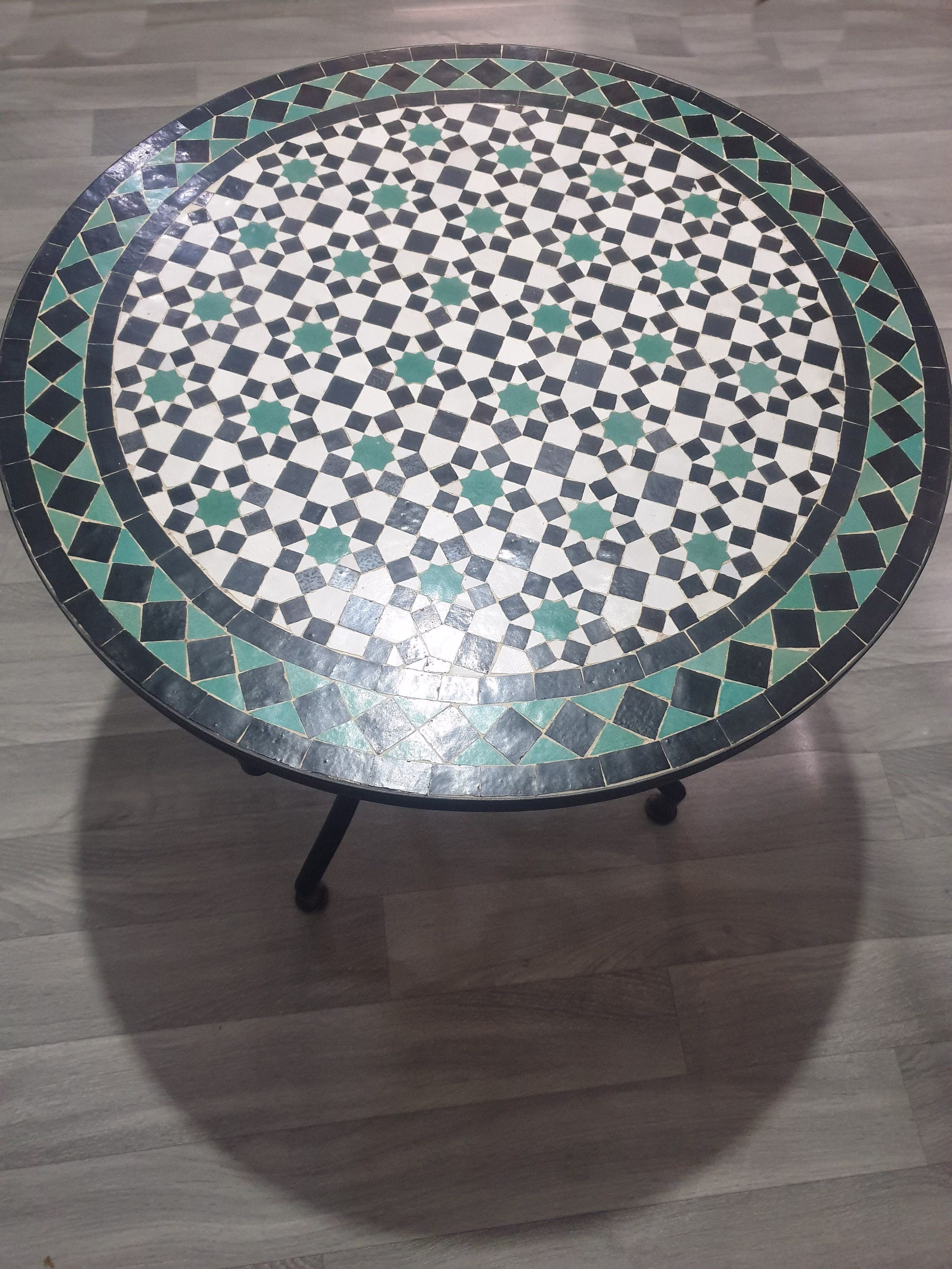 Moroccan Mosaic Table Green & Black 100% Handmade The Table Is For Outdoor Indoor