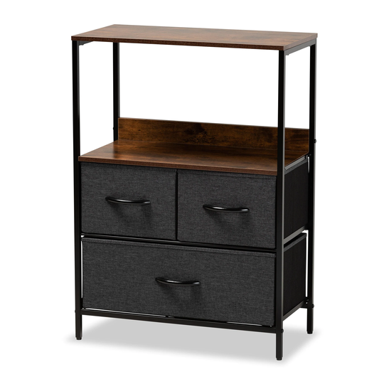 Hakan Modern Industrial 4-Drawer Storage Cabinet in Walnut Brown/Grey