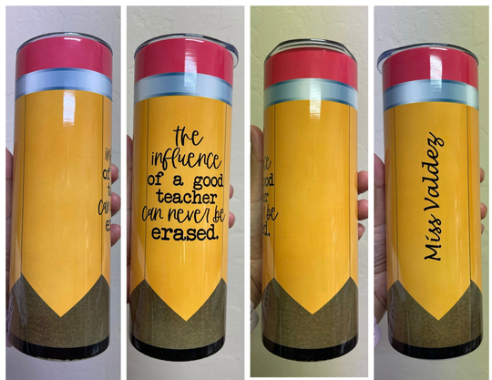 Teacher Influence Pencil Cup Personalized 20 30Oz Sliding Lid Flip-Top with Handle Skinny Tumbler Water Bottle Double Wall Insulated Ss