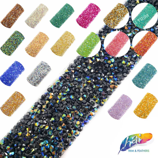 Color Ab Chaton Crystal Iron On Trim, Beaded Stone Rhinestone On Colorful Gel Back Banding By The Yard, Irt-002