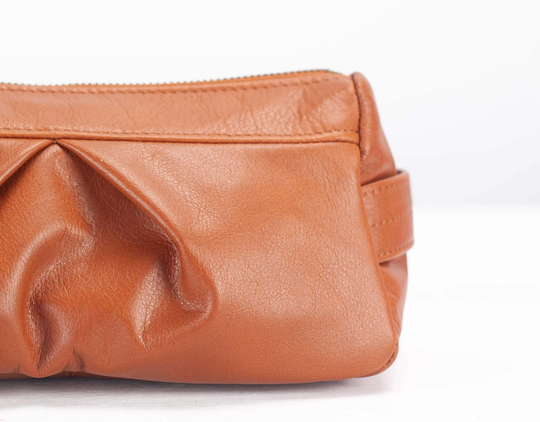 Makeup Bag in Tan Brown Leather, Zipper Pouch Accessory Pencils Case Storage Travel Pen Jewellery - Estia Bag