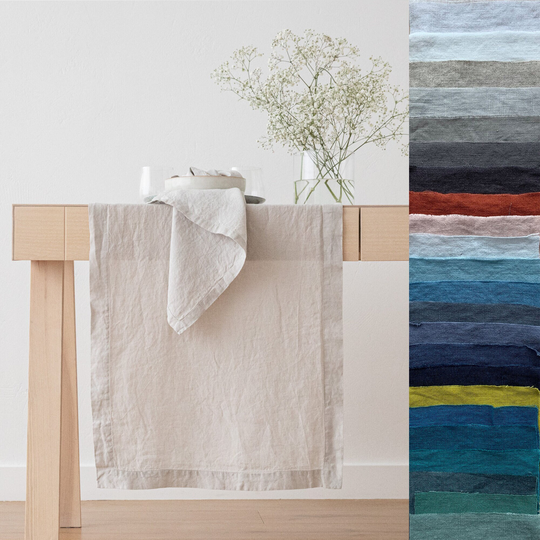 stone Washed Linen Table Runner in Various Colours. Any Width, Any Length Linen Runner, No Seam. Long Runner For Wedding Table