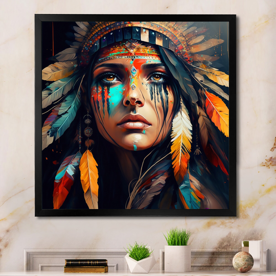 Designart 'Colorful Native American Woman III' Contemporary Glam Framed Art Print