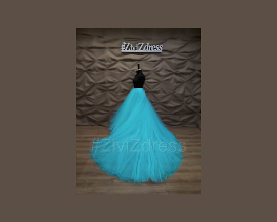 Bridal Blue Detachable Skirt, Tulle Wedding Skirt, Tulle Train, Aqua Victorian Tulle Skirt