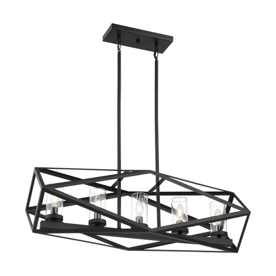 Zemi 5-Light Island Pendant Fixture - Black Finish with Clear Glass
