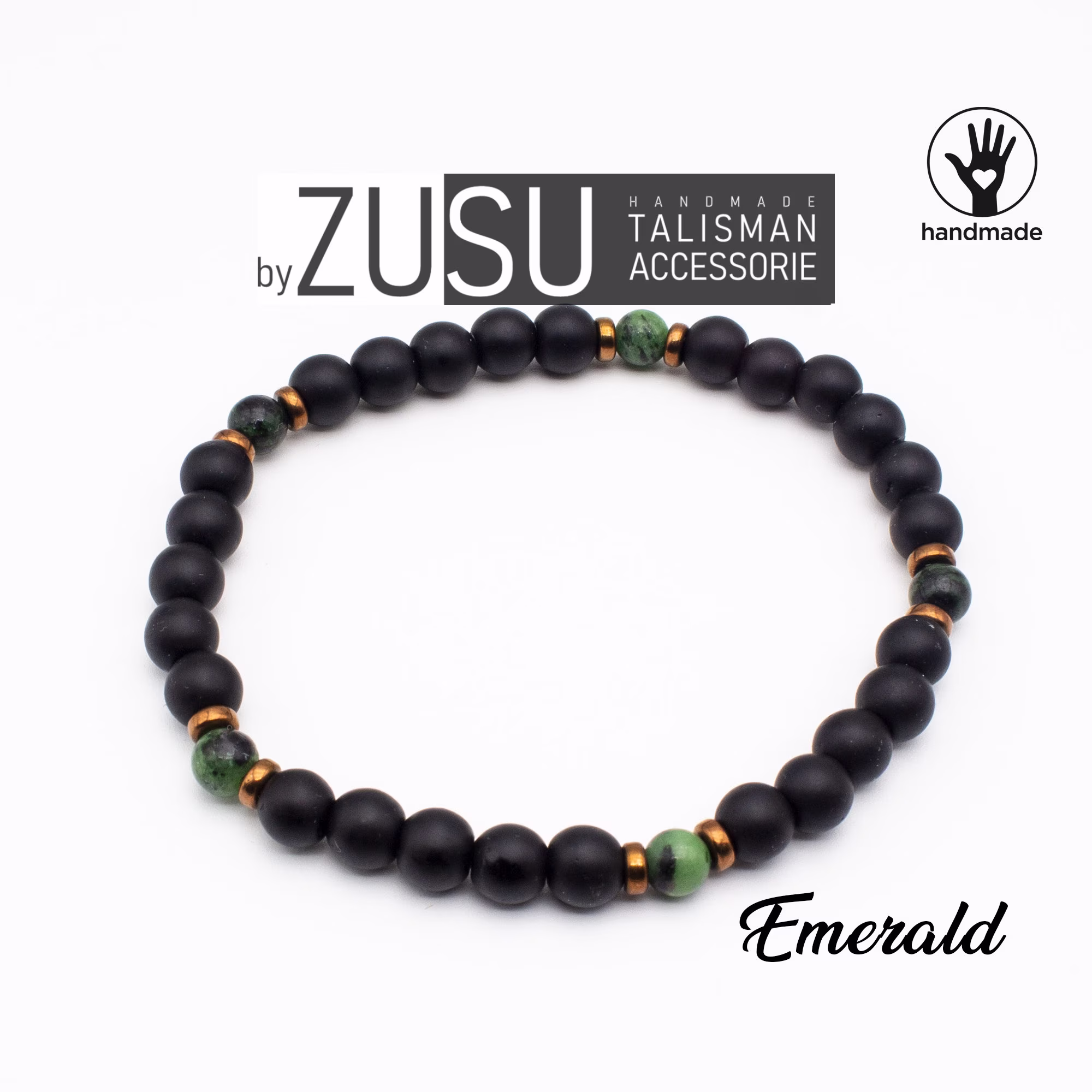 Emerald Bracelet For Men Made With Black Onyx & Gemstone, Mens Beaded Bracelet, May Birthstone Gift Him, Xmas