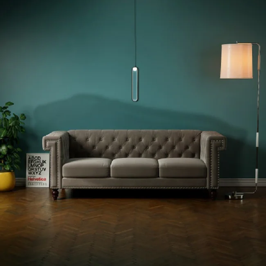 82.75"Chesterfield Sofa Tufted Velvet Upholstered 3-Seater Sofa Key Arms With Nailhead Decoration,Brown