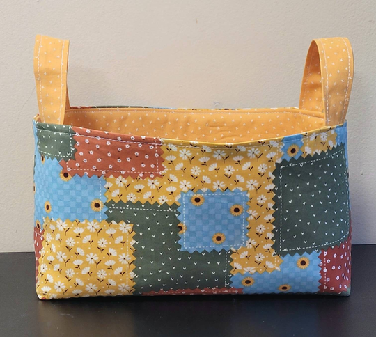 Fabric Handle Basket, Large Organizer Bin With Handles, Fall Patchwork