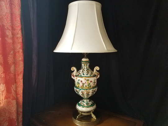Table Lamp, Capodimonte Italian Porcelain, Large, 30"L. X 9"W. 8" Round Base