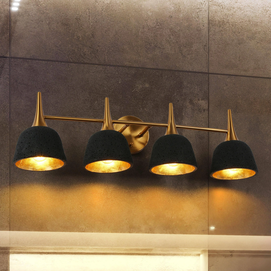 Ampla Modern Farmhouse 4-light Bathroom Vanity Light Black Gold Sonce with Resin Shade