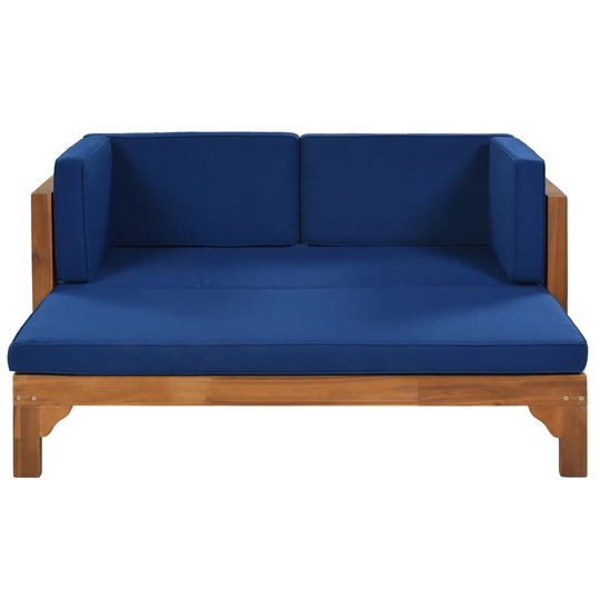 Leisure Zone Outdoor Patio Extendable Wooden Sofa Thick Cushions