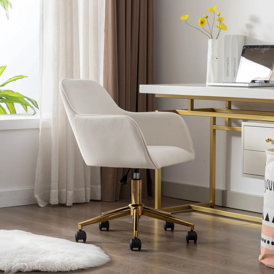 Ivory White Modern Adjustable Height 360 revolving Home Office Chair - Length24.80"×Width22.80"×Height33.90"