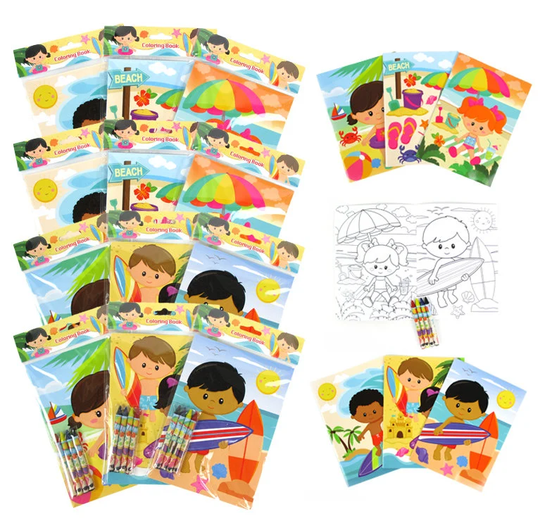 Summer Beach Party Coloring Books With Crayons Favors
