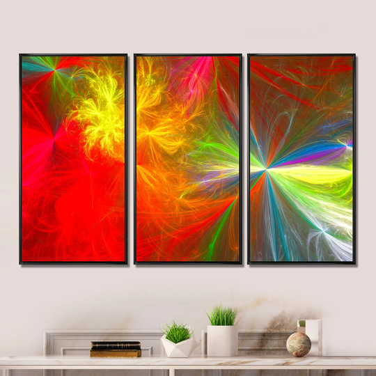 Designart 'Colorful Christmas Spectacular Show' Abstract Framed Art Set of 3 - 4 Colors of Frames