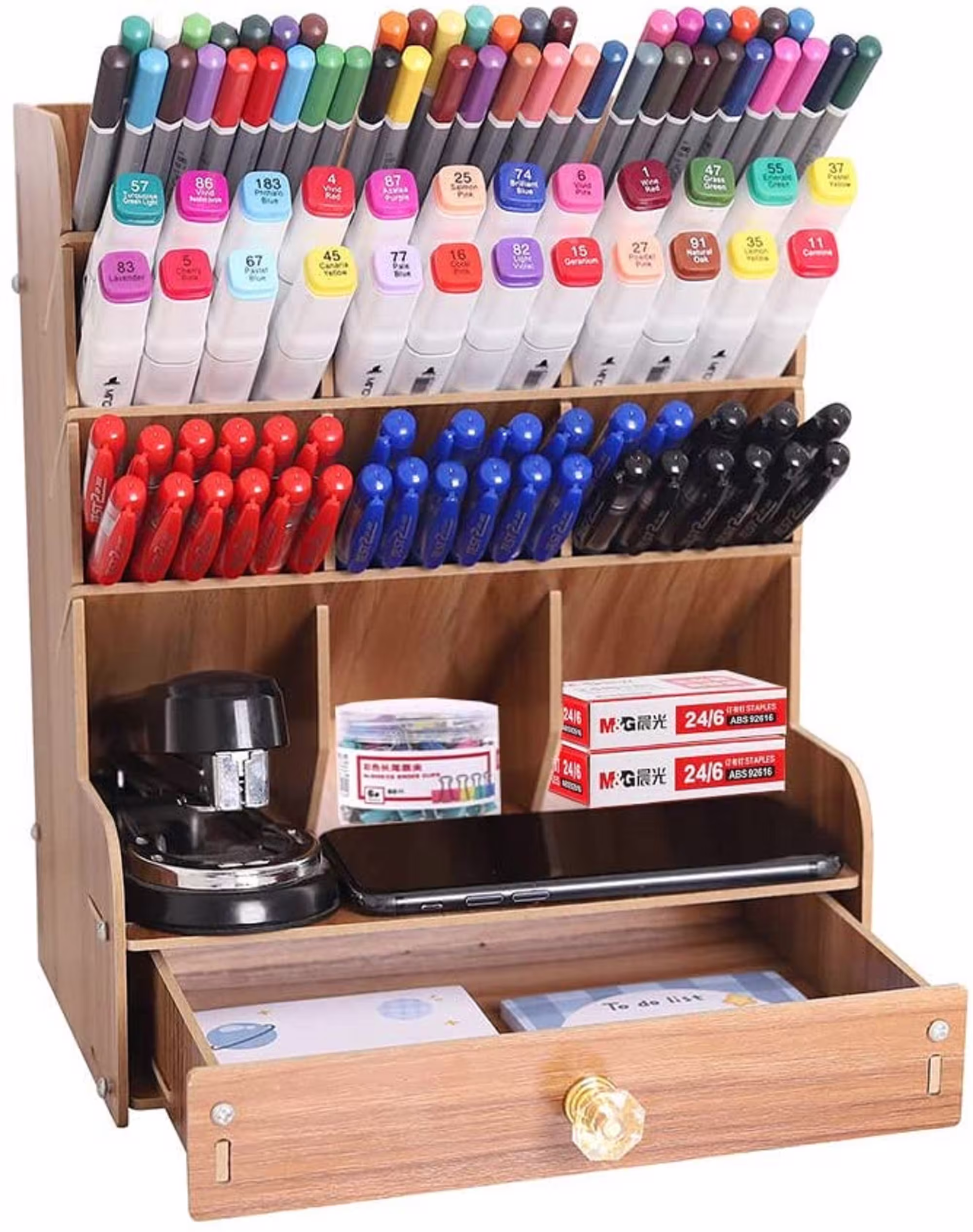 Wooden Pencil Holders Multi-Functional Desk Pen Holder Organizer Desktop Stationary Home Office Art Supplies
