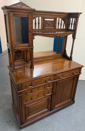 Antique Solid Oak Two Piece Sideboard Buffet Carved Gallery 48W22D12D37H71H Shipping Is Not Free
