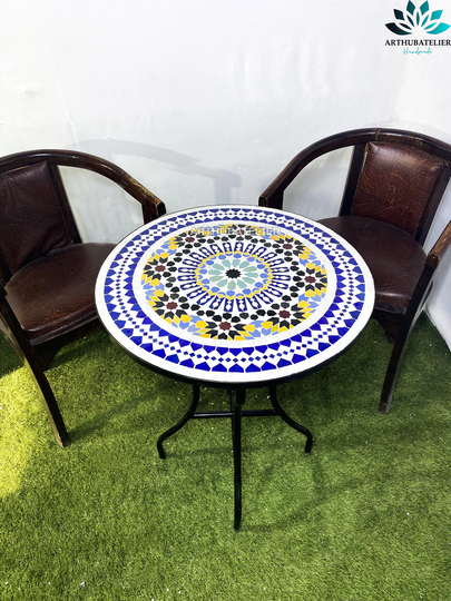 Coffee Table Mosaic For Outdoor/Indoor 100% Handmade, Round Moroccan Table Made From Tiles And