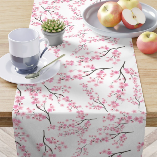 Cherry Blossom Table Runner, Decor, Pink Flower Housewarming Gift, Summer Floral Decor