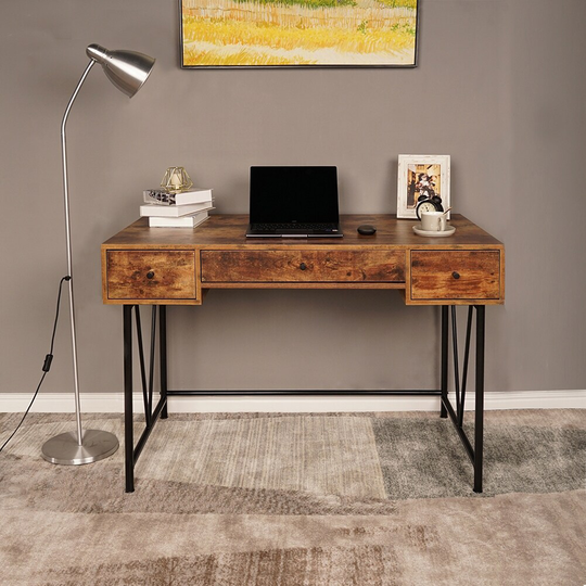 Retro Color Particleboard Paste Triamine Computer Desk with 3-Drawer