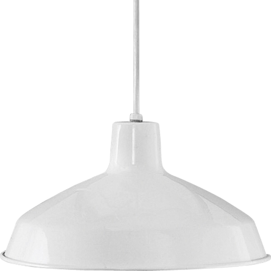 Metal Shade Collection One-Light White Spun Metal Shade Farmhouse Pendant Light - 9.130" x 16.500" x 16.500"