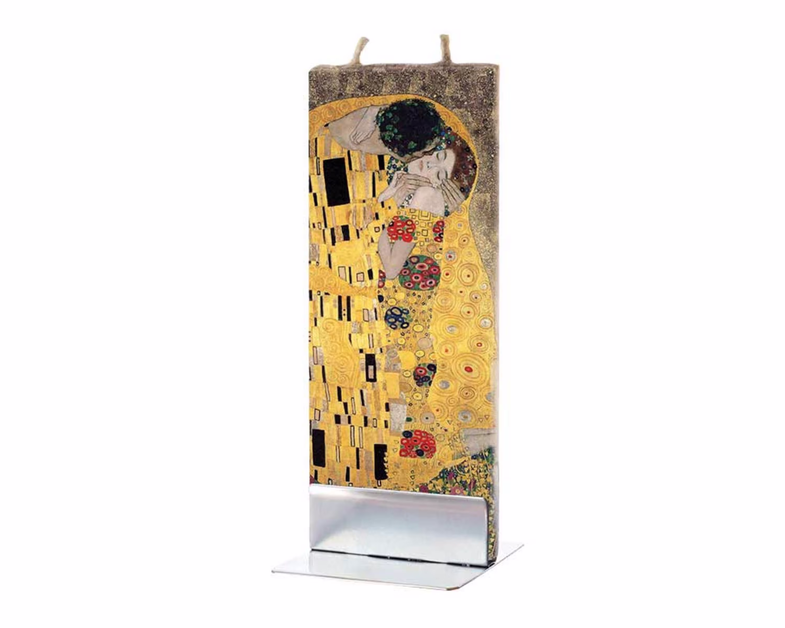Hand Painted Flat Candle | Gustav Klimt The Kiss Small Unique Gift Art Fine Shelf Décor