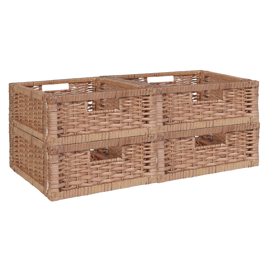 Noble Connect Set of 4 Half-Size Foldable Wicker Storage Basket- Natural