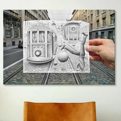 'Pencil Vs Camera 35 - This is Not Gravity' by Ben Heine Photographic Print on Wrapped Canvas
