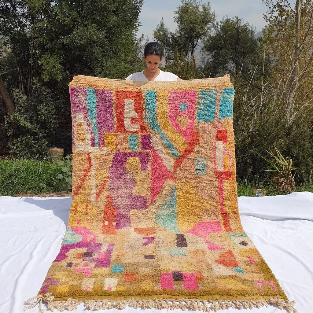 Bzima | 8x5 Ft 2, 5x1, 5 M Moroccan Colorful Rug 100% Wool Handmade