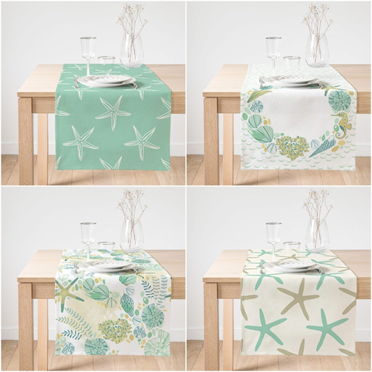 Beach Table Runner|High Quality Suede Starfish Runner|Seashell Cover|Decorative Nautical Tabletop|Outdoor House Decor
