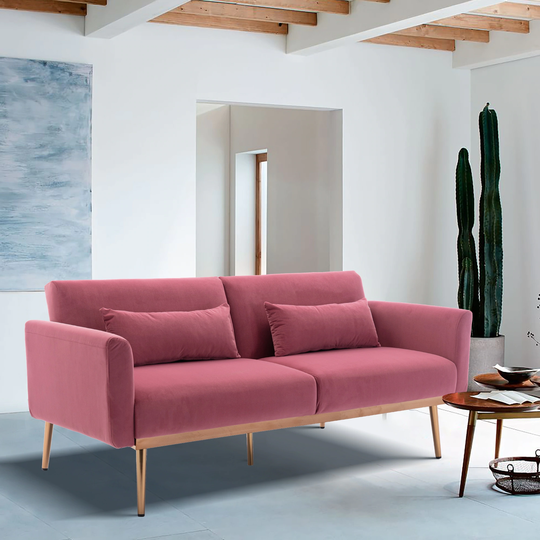Accent Velvet Convertible Pink Sofa Loveseat Sofa