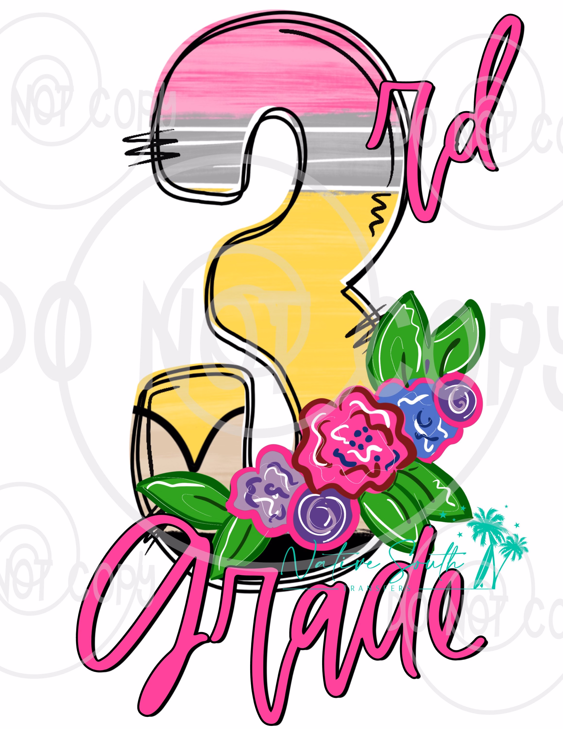 3rd Grade Floral Pencil Print/Back To School Print/Sublimation Print/Diy Sublimation/ Ready Press Transfer/No Digitals Sold