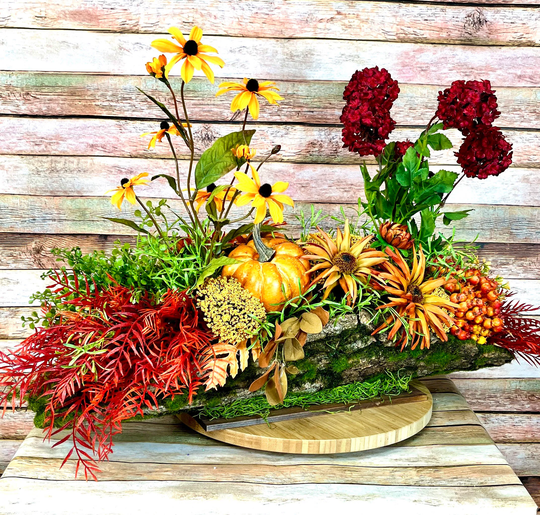 Fall Flower Arrangement, Table Centerpiece, Burgundy Décor, & Orange, Autumn Pumpkin Centerpiece