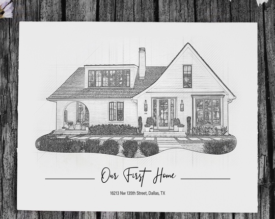 Black & White House Portrait From Photo, Digital Pencil Drawing Wall Art, Real Estate Closing Gift, Custom Housewarming