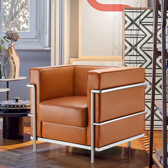 Mid Century Accent Arm Chair Contemporary LeatherSoft Chair with Encasing Frame
