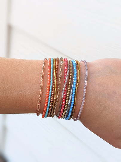Bracelet Set, Seed Bead Bracelet, Stacking Small Beaded Colorful Stretch Stack, Dainty